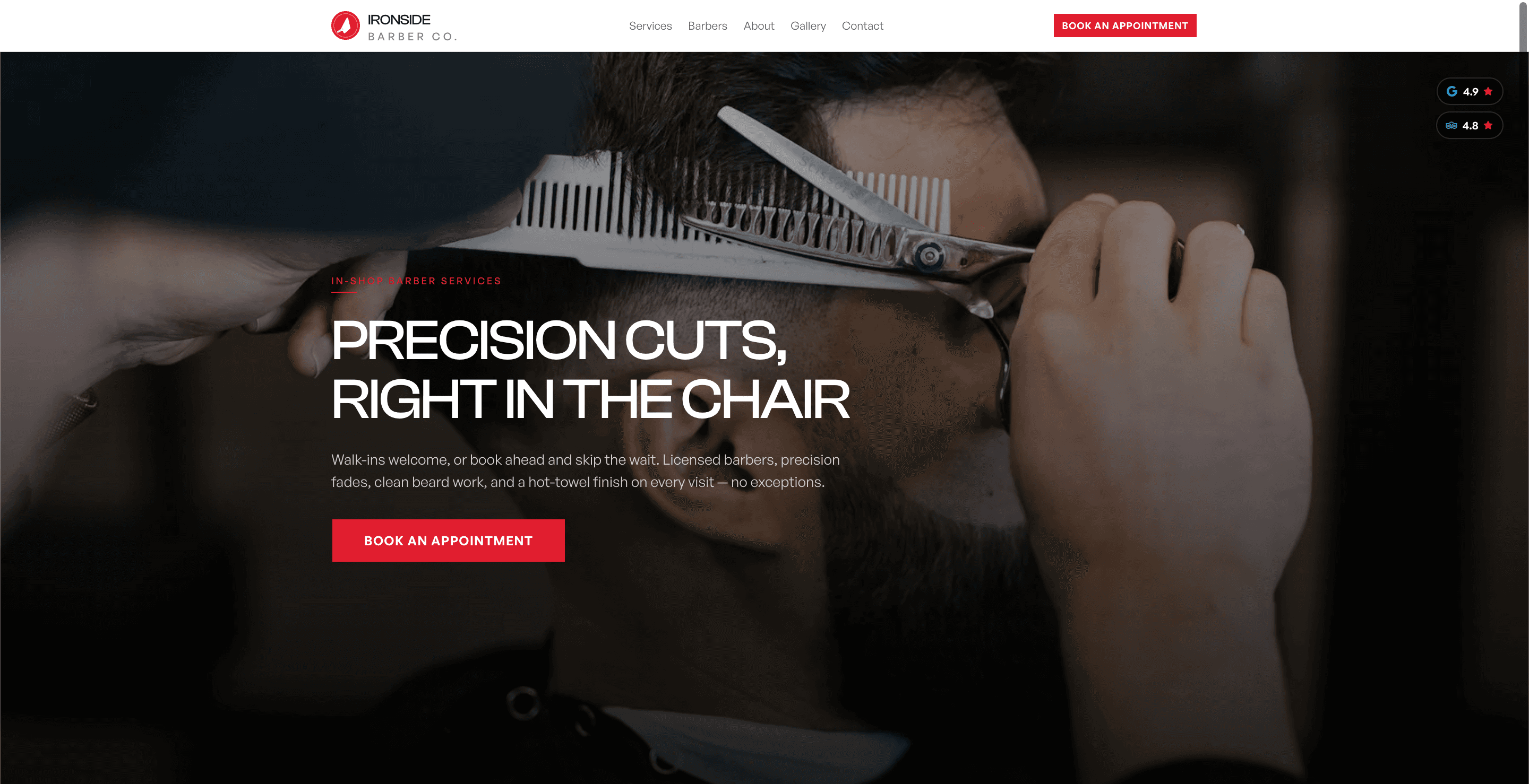 Ironside Barber Co. homepage hero
