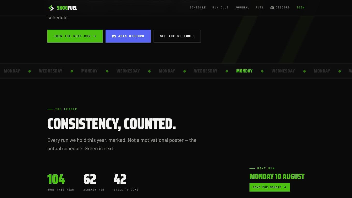 The Ledger — Shog Fuel's live run schedule tracker