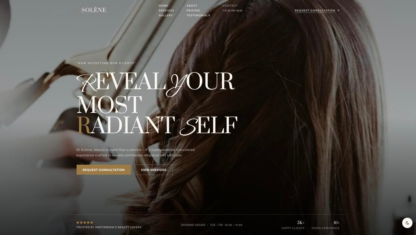 Solène Beauty Atelier homepage hero